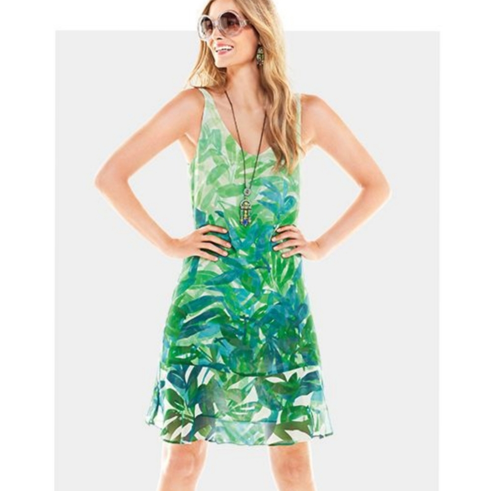 {S} Cabi Castaway Palm Leaf Mini Dress